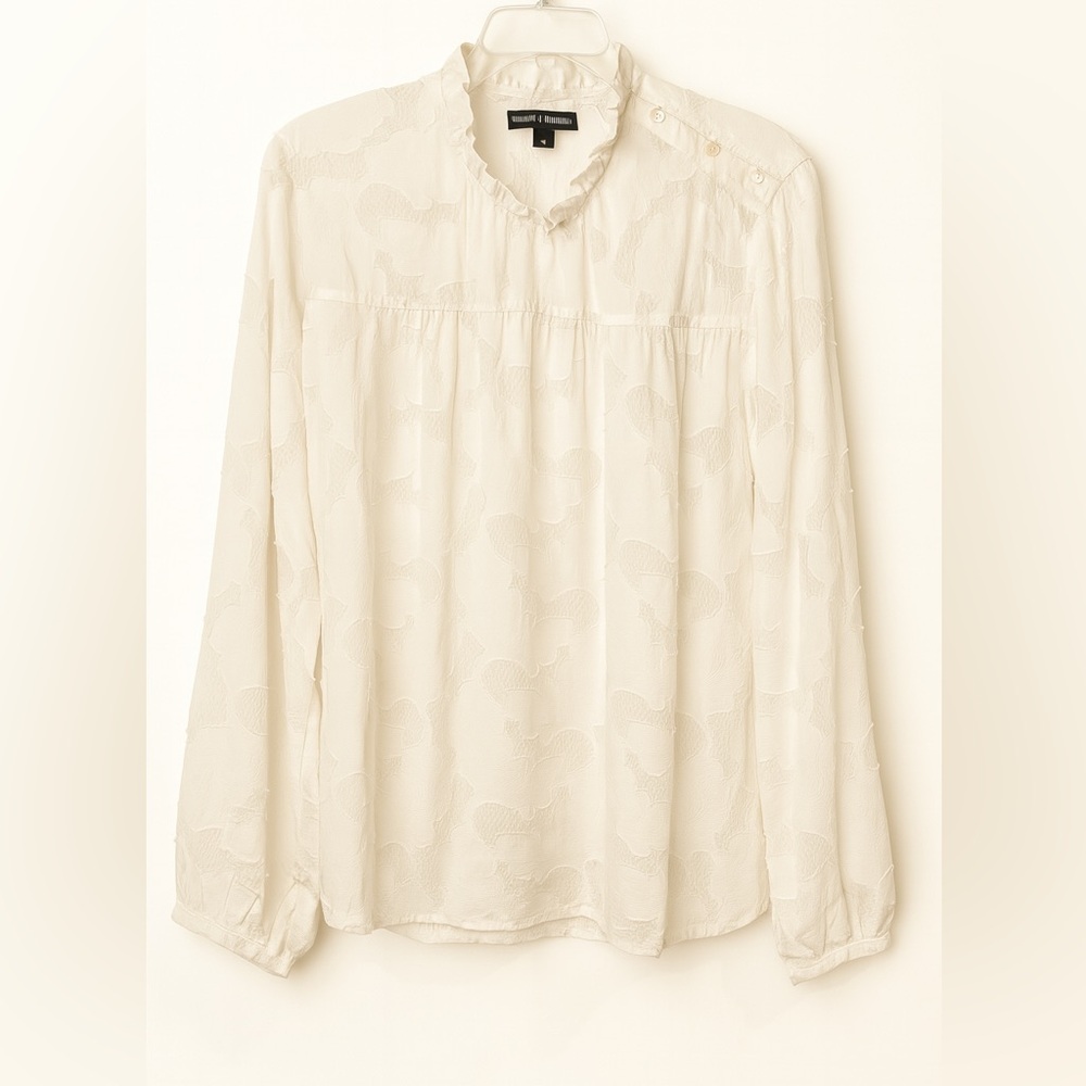 Banana Republic Women’s White Ruffle Blouse Medium | Textured Floral Top